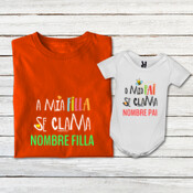 "A MÍA FILLA SE CLAMA - O MÍO PAI SE CLAMA" Pack 1 chambreta + 1 body bebé personalizables