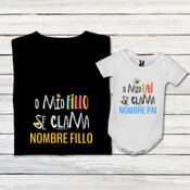 "O MÍO FILLO SE CLAMA - O MÍO PAI SE CLAMA" Pack 1 chambreta + 1 body bebé personalizables