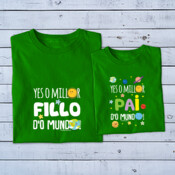 "YES O MILLOR FILLO D'O MUNDO - YES O MILLOR PAI D'O MUNDO" Pack 2 chambretas adulto y ninón