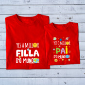 "YES A MILLOR FILLA D'O MUNDO - YES O MILLOR PAI D'O MUNDO" Pack 2 chambretas adulto y ninona
