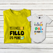"YES O MILLOR FILLO D'O MUNDO - YES O MILLOR PAI D'O MUNDO" Pack chambreta adulto + body bebé