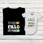 "YES O MILLOR FILLO D'O MUNDO - YES O MILLOR PAI D'O MUNDO" Pack chambreta adulto + body bebé